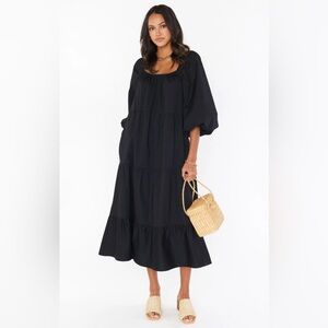 Show Me Your MuMu Day or Night Midi Dress in Black Poplin- size XXL